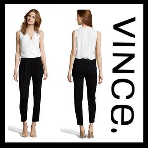 Vince white and Black Surplice V-Neck Jumpsuit sz6